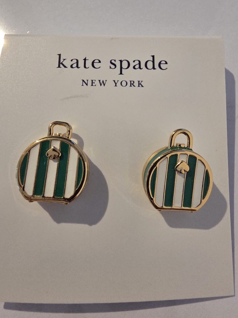 kate spade New York Green & White Striped Charm Earrings